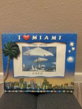 Collectible I Love Miami Blue Florida City Skyline Picture Frame 4x6